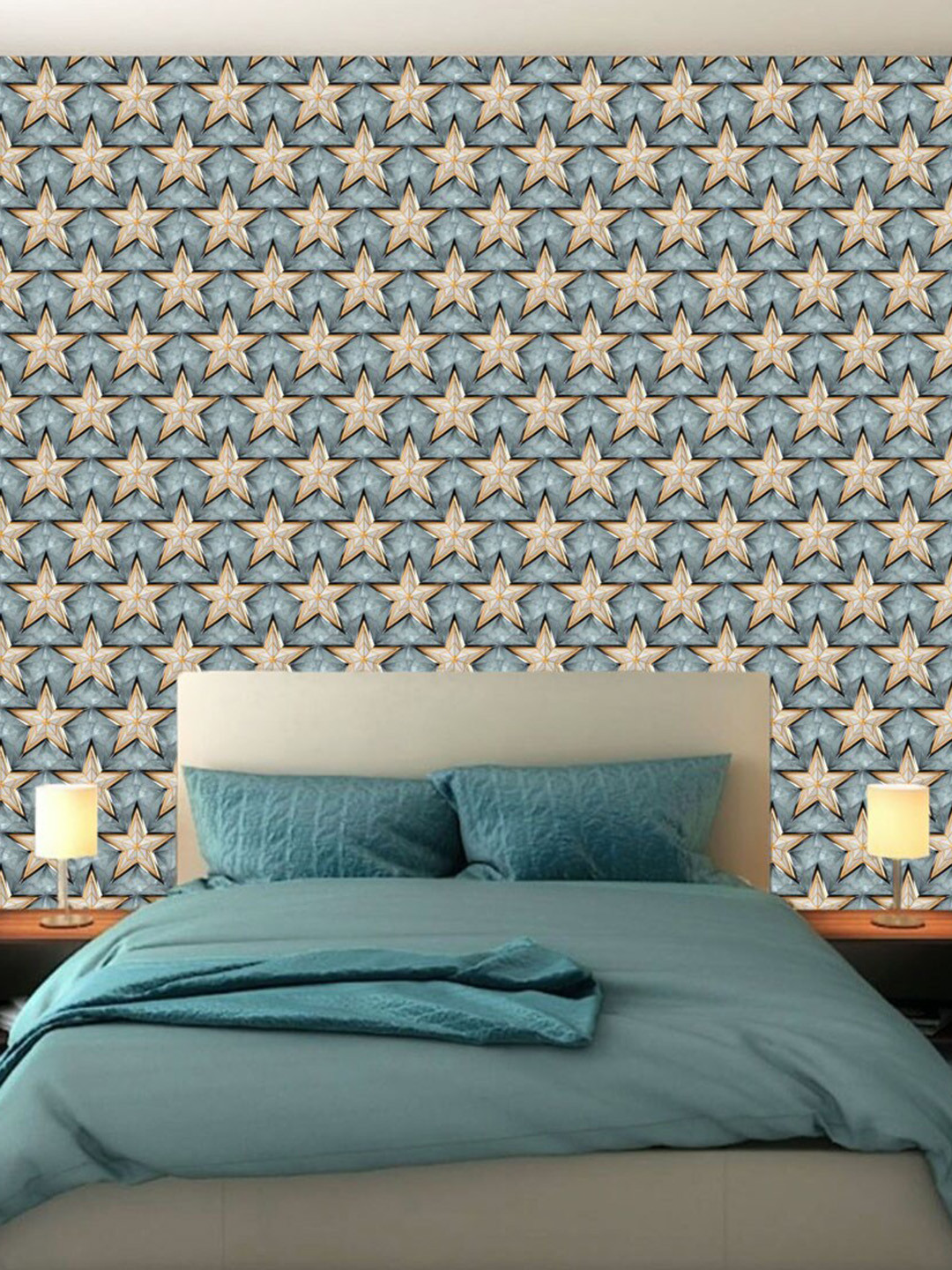 WallDaddy Green & Brown Star Printed Wall Paper