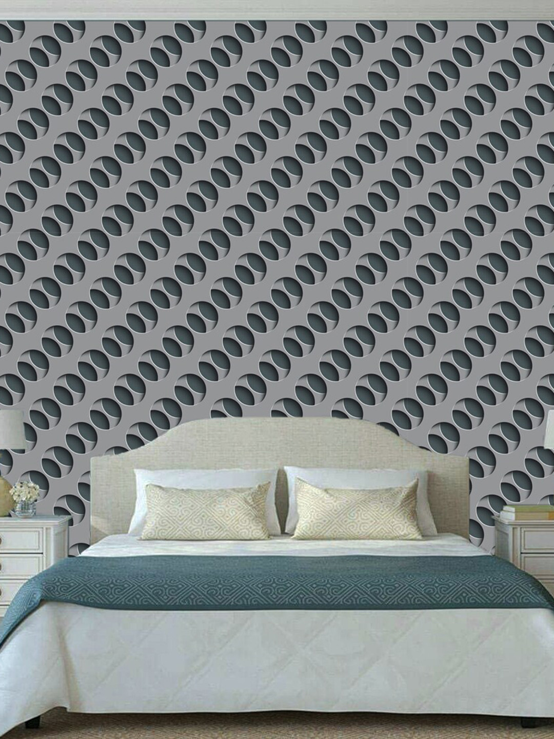 WallDaddy Grey Circles Printed Self Adhesive Wallpaper