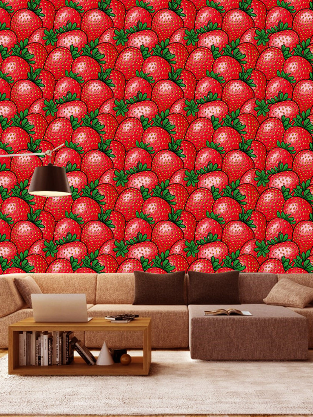 WallDaddy Red Strawberry Printed Self Adhesive Wall Paper