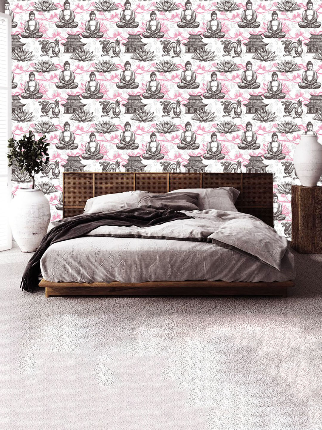 WallDaddy Black Dragon Buddha Printed Self Adhesive Wall Paper