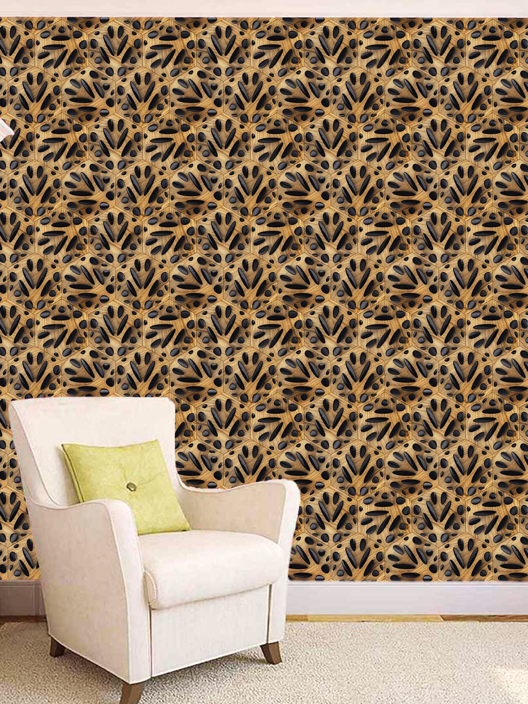 WallDaddy Black & Brown Black Stone Design Self Adhesive Wallpaper