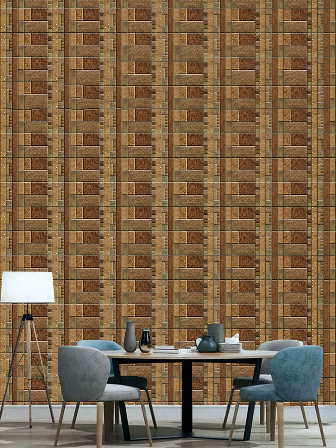 WallDaddy Brown Tile Vintage Design Self Adhesive Wallpaper