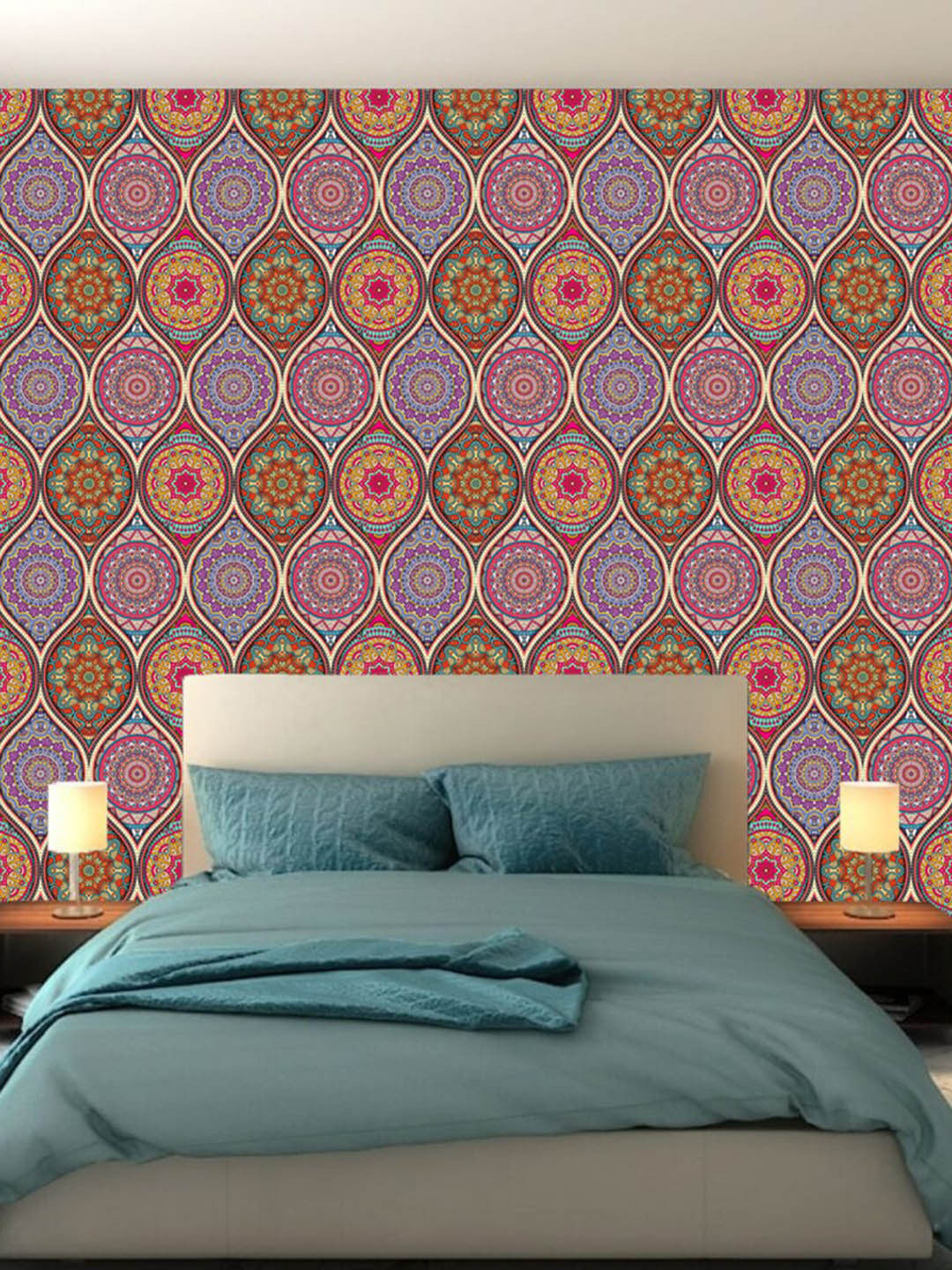 WallDaddy Pink & Black Rangoli Design Self Adhesive Wallpaper