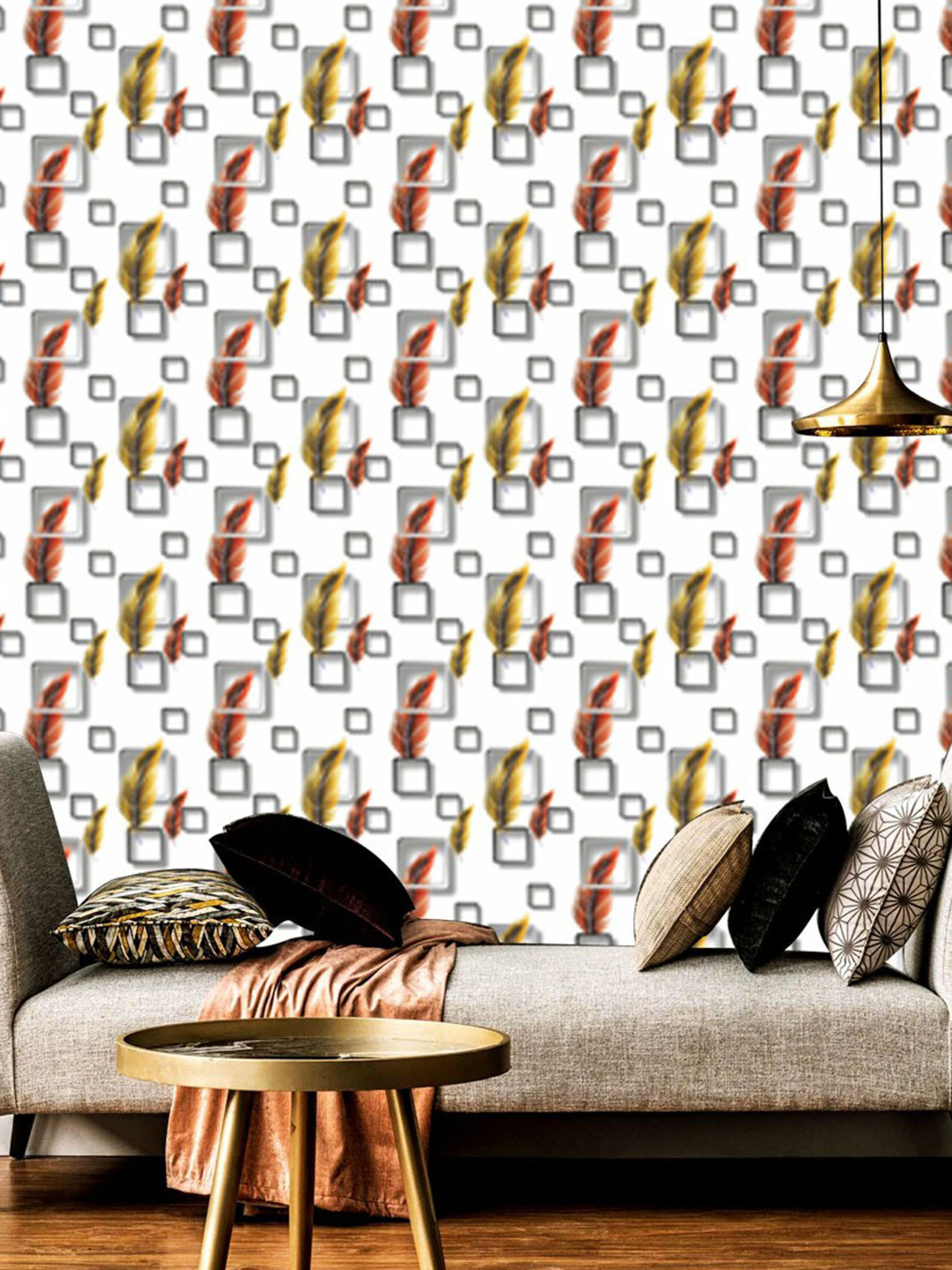 WallDaddy White & Yellow Feather Design Self Adhesive Wallpaper