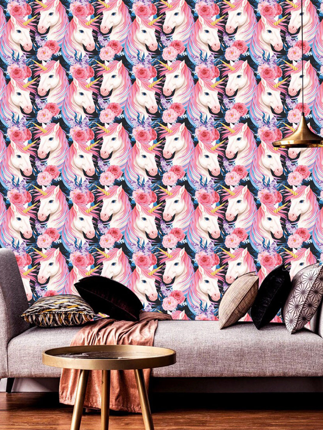 WallDaddy Pink & Blue Unicorn With Horn Design Self Adhesive Wallpaper