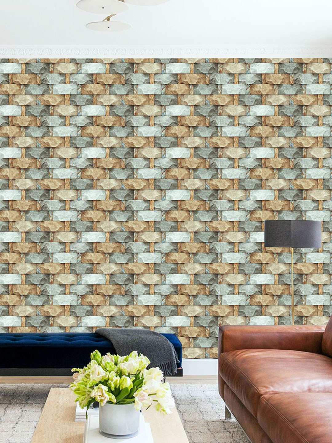 WallDaddy  Brown & Grey Stone Design Self Adhesive Wallpaper