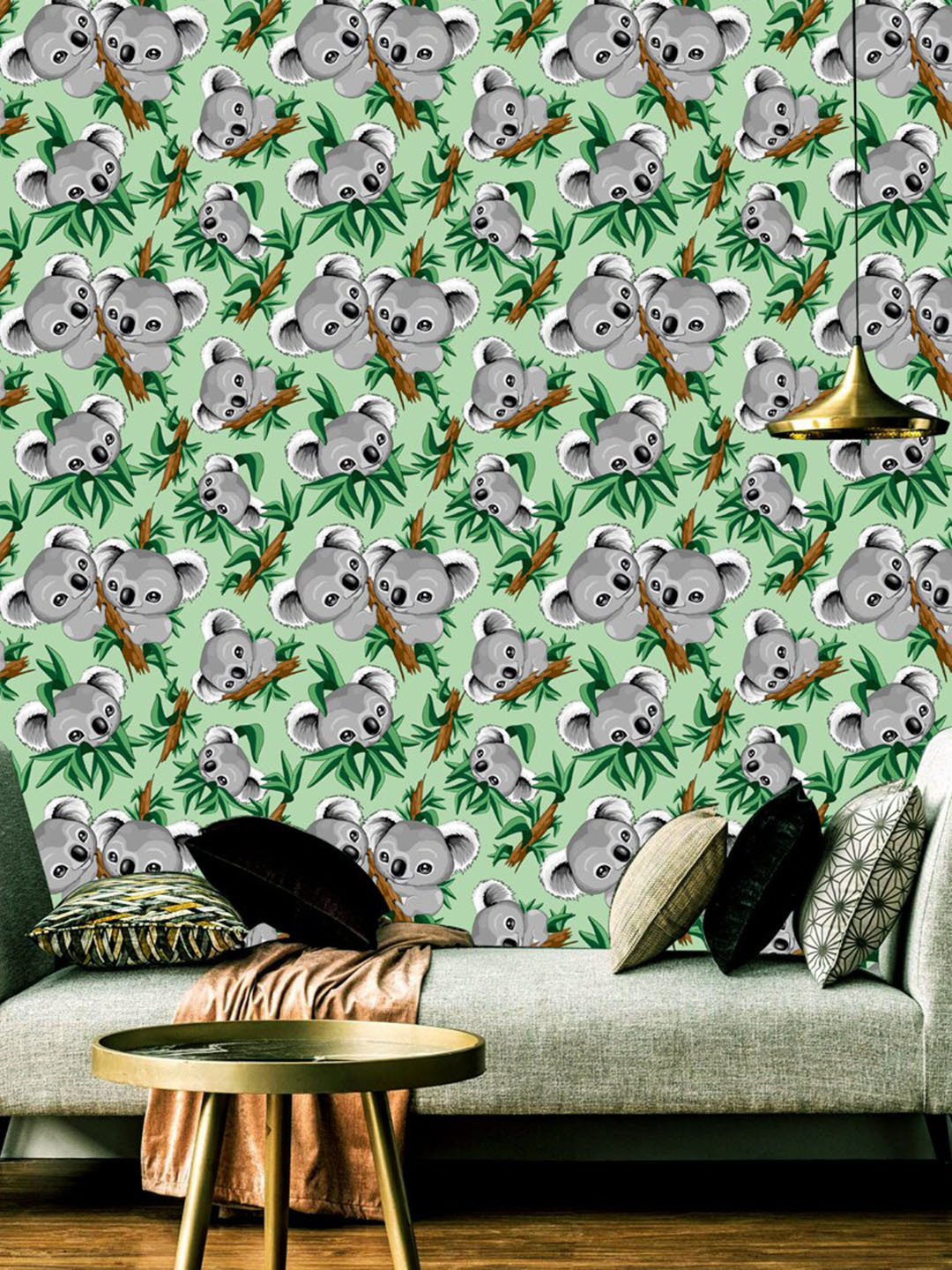 WallDaddy Green & Grey Koala Design Self Adhesive Wallpaper