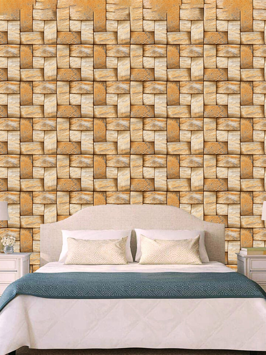 WallDaddy Beige Brick Printed Wallpaper