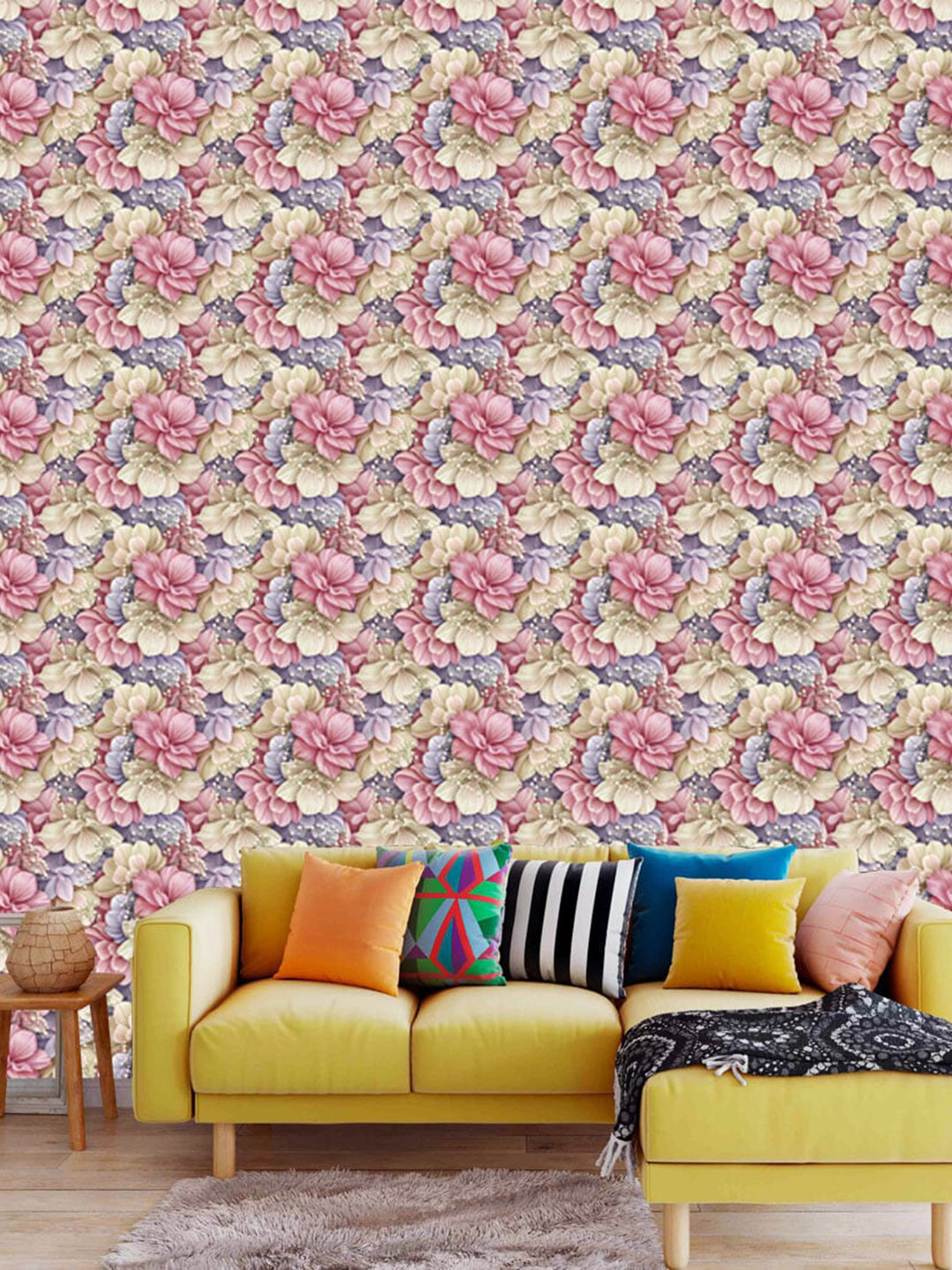 WallDaddy Pink & Purple Floral Design Self Adhesive Wallpaper