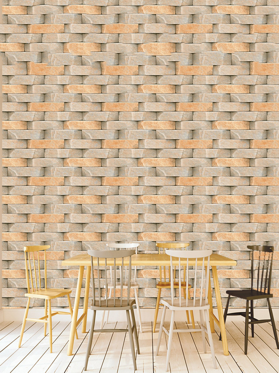 WallDaddy Brown Temple Stone Printed Self-Adhesive Wallpaper