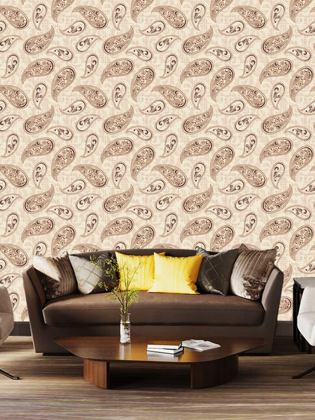 WallDaddy Beige Paisley Printed Self Adhesive Wallpaper