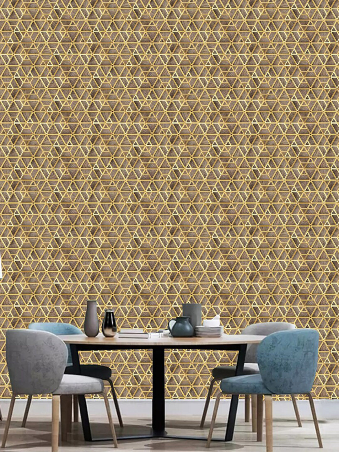 WallDaddy Brown GoldenJali Printed Waterproof Self Adhesive Wallpaper