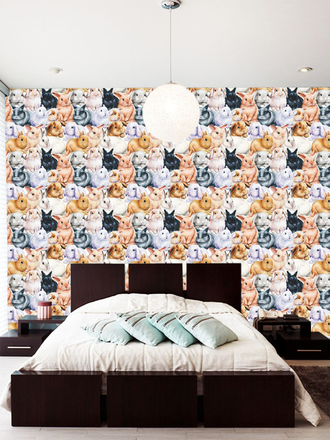 WallDaddy White & Black Bunny Printed Self-Adhesive Wallpaper