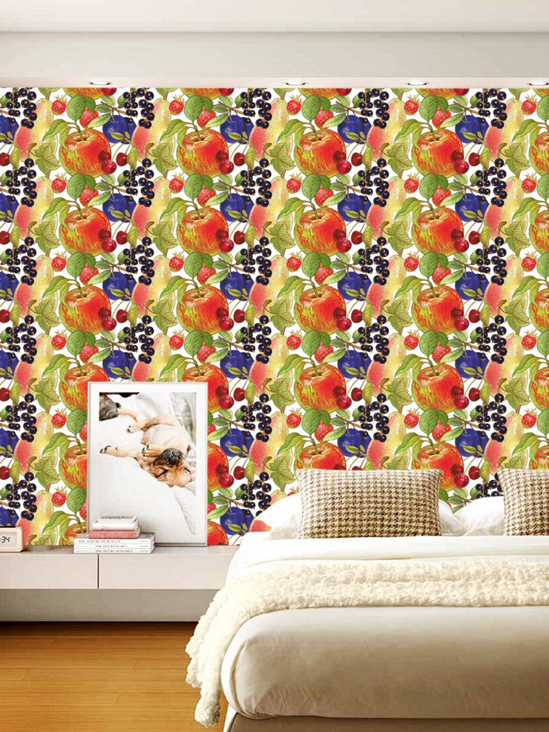 WallDaddy Yellow & Blue Apple Grapes-Printed Self-Adhesive Wallpaper