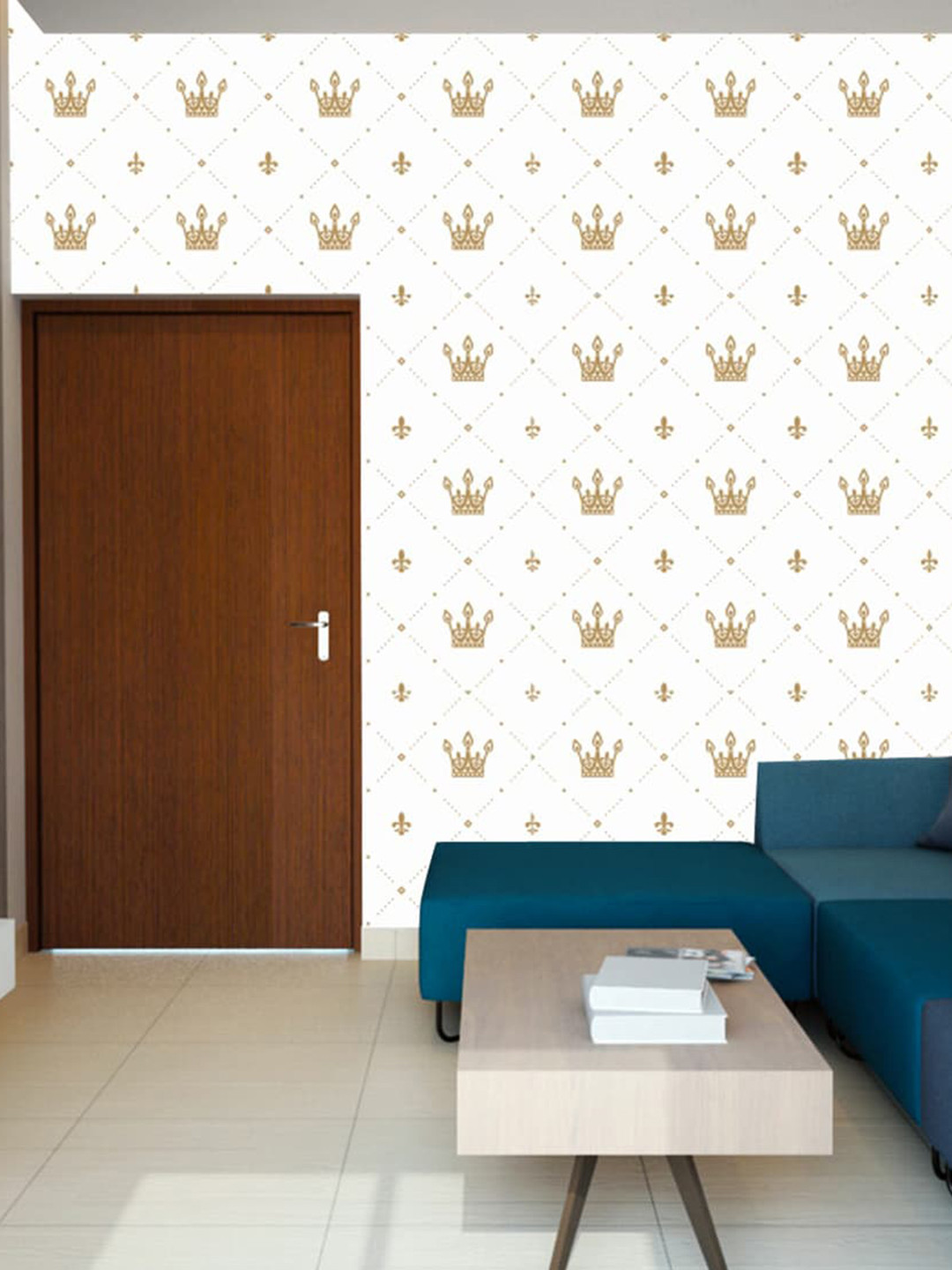 WallDaddy Cream  Crown-Printed Self-Adhesive Wallpaper