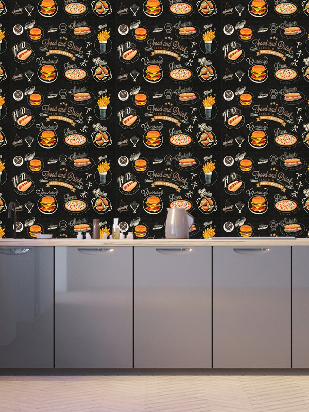 WallDaddy Brown ChineseFood-Printed Self-Adhesive Wallpaper