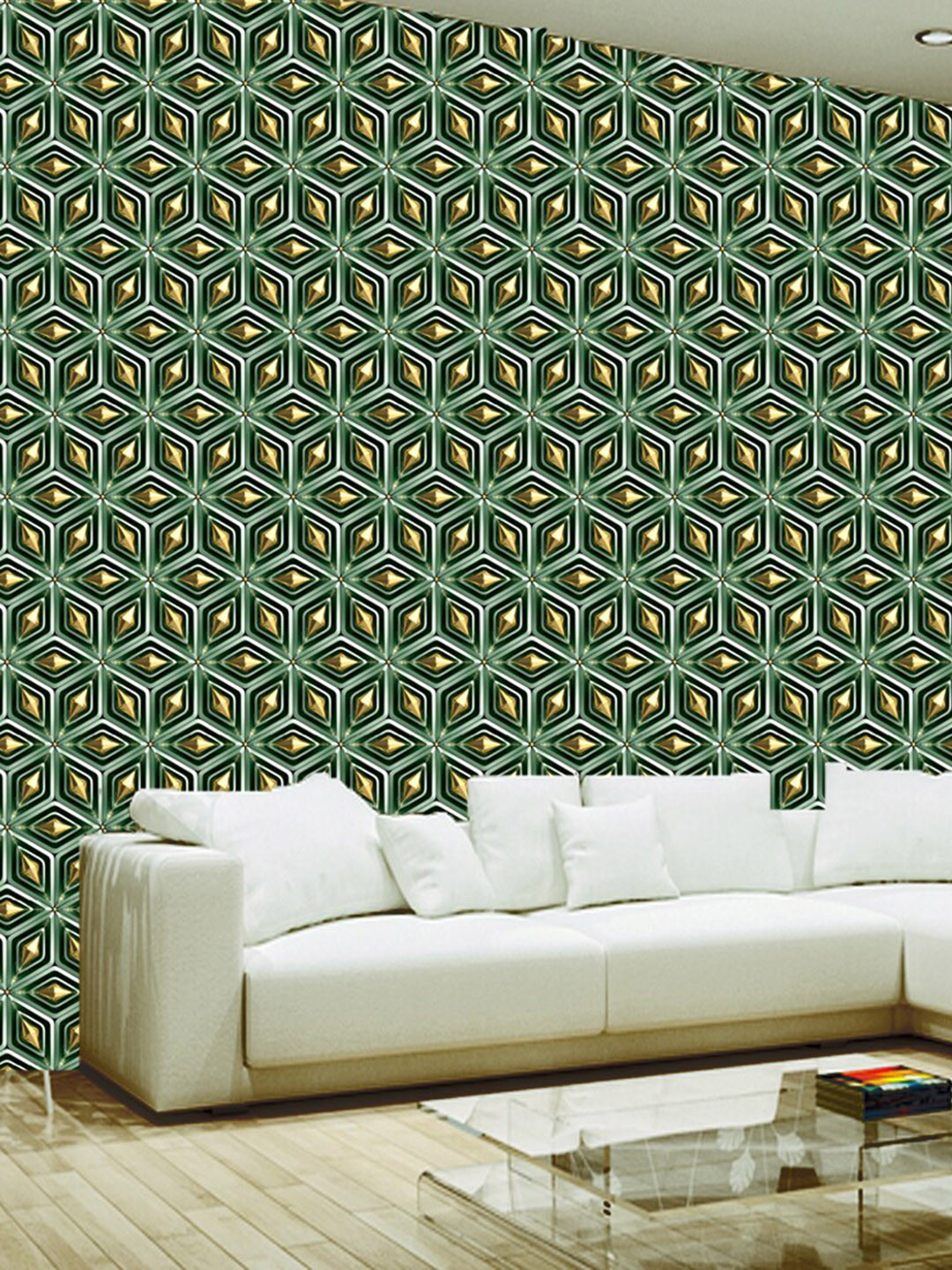 WallDaddy Green Matel Flower-Printed Self-Adhesive Wallpaper