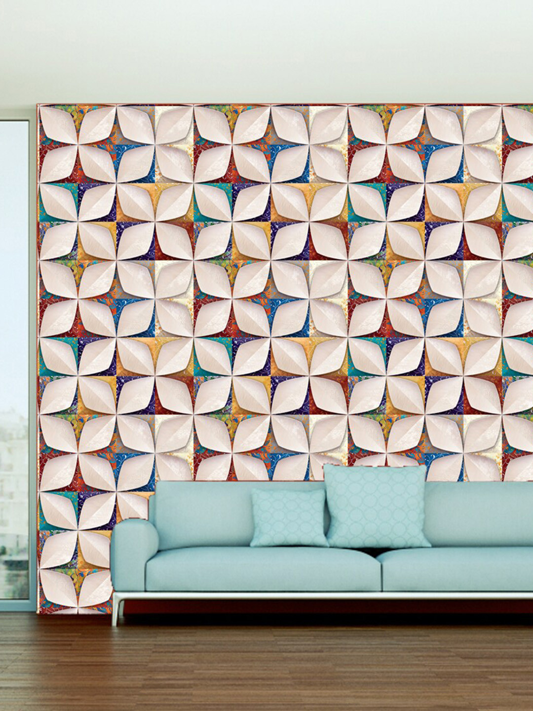 WallDaddy Yellow & Red 4ColorFlower-Printed Self-Adhesive Wallpaper