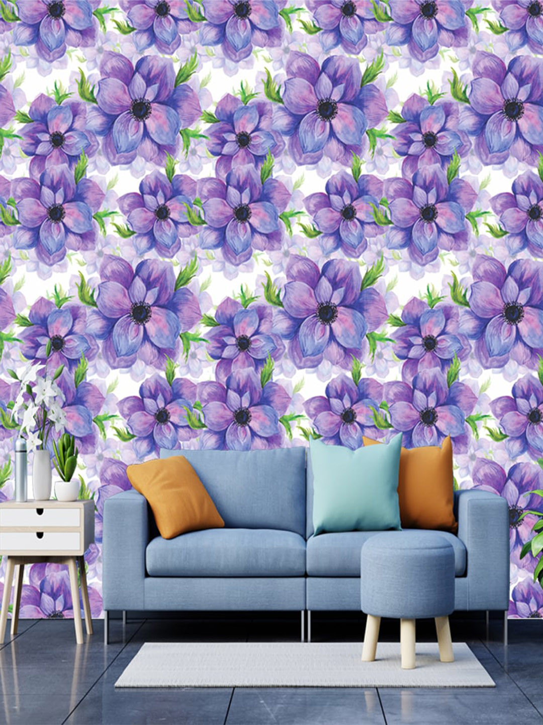 WallDaddy Purple & Green Jaamuni Flower-Printed Self-Adhesive Wallpaper