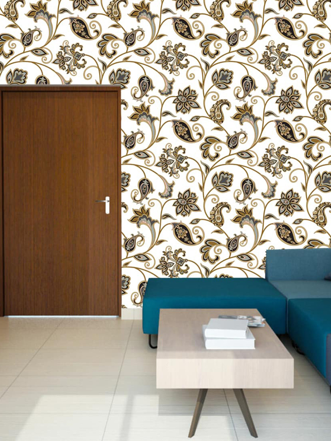 WallDaddy White & Brown Floral Design Self Adhesive Wallpaper