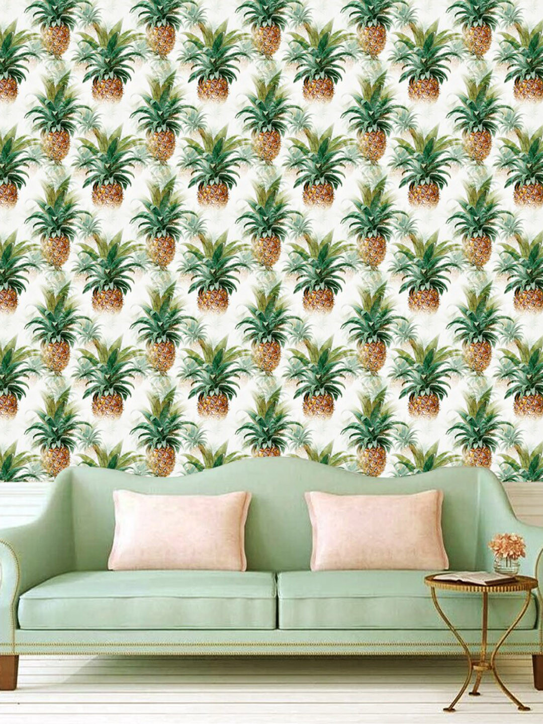 WallDaddy White & Green Pineapple Designed Self Adhesive Wallpaper