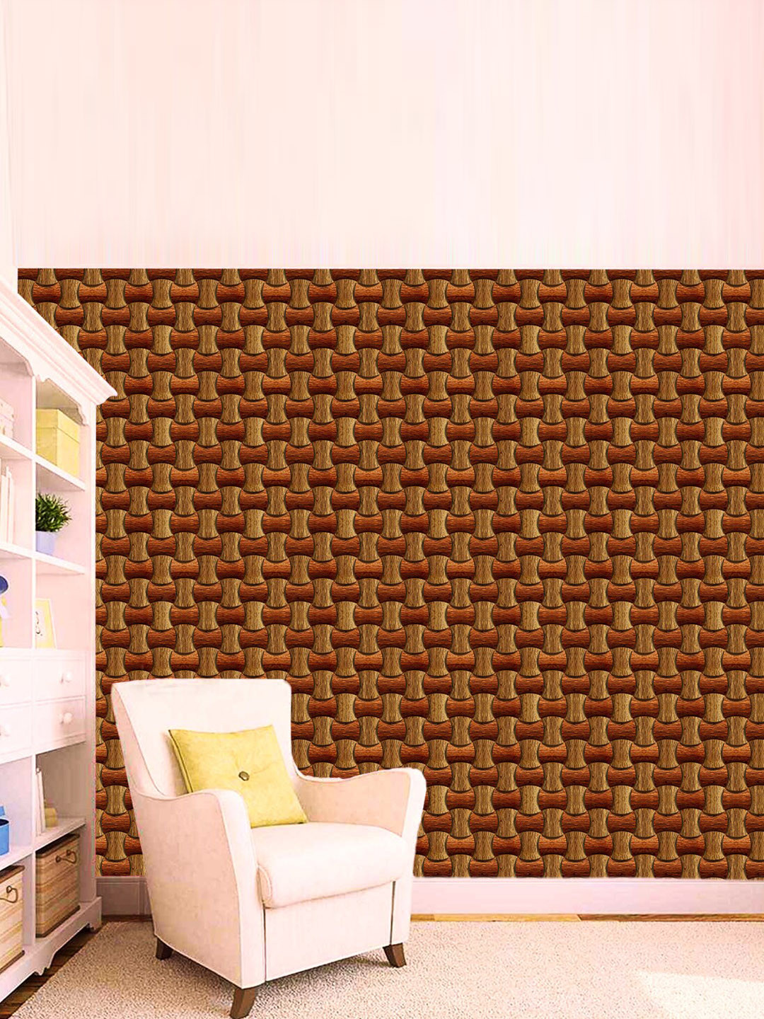 WallDaddy Red & Brown Geometric Design Self Adhesive Wallpaper