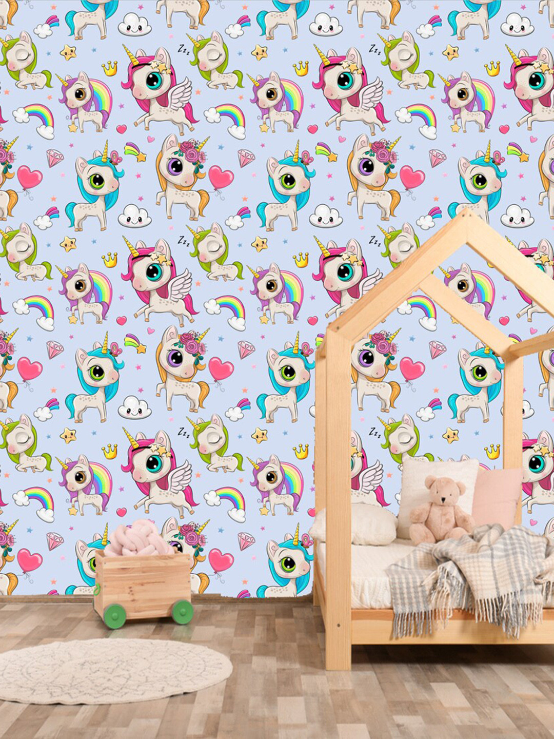 WallDaddy Blue & Pink Unicorn Design Self Adhesive Wallpaper