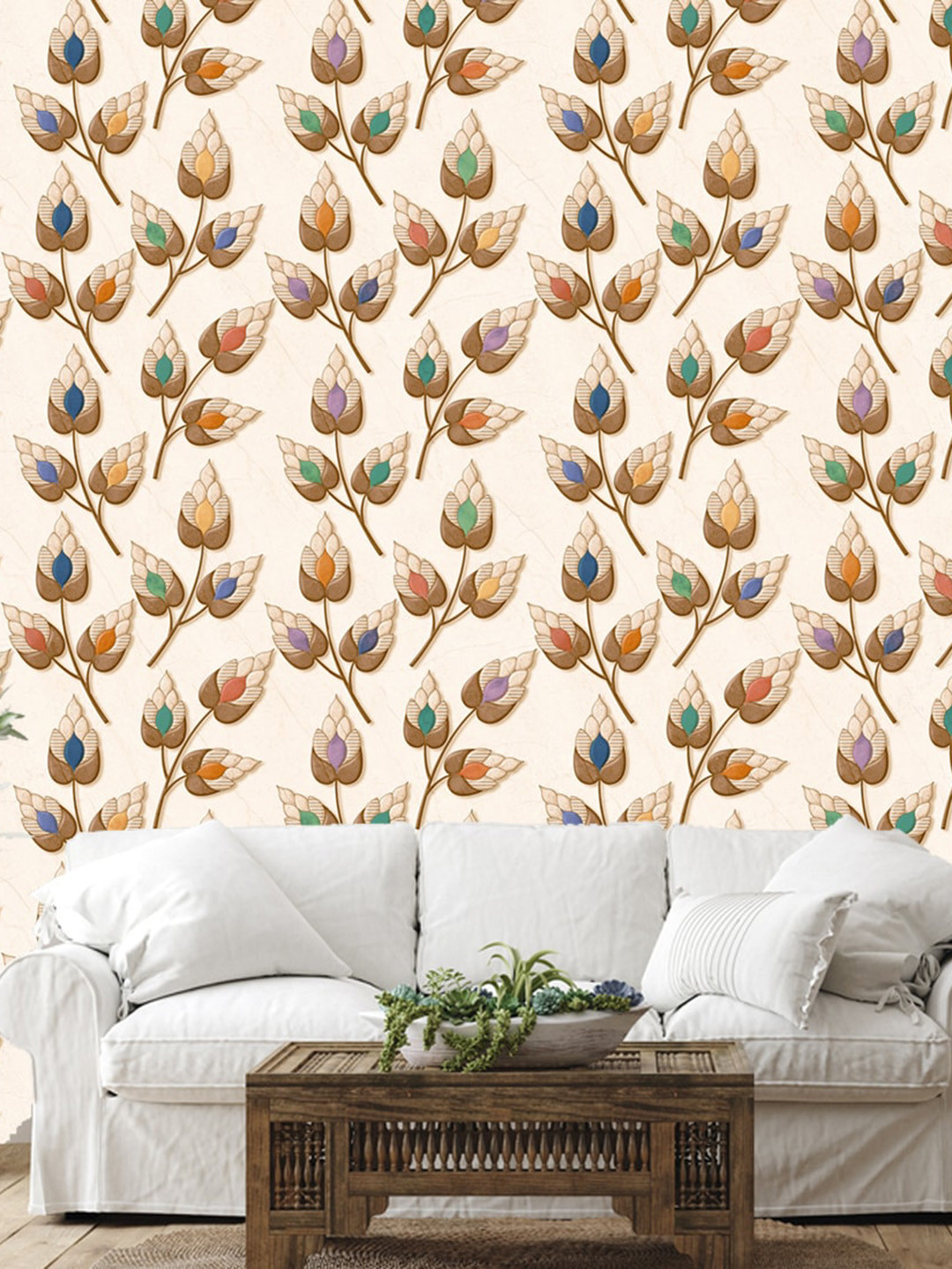 WallDaddy Beige & Blue Floral Designed Waterproof Self Adhesive Wallpaper