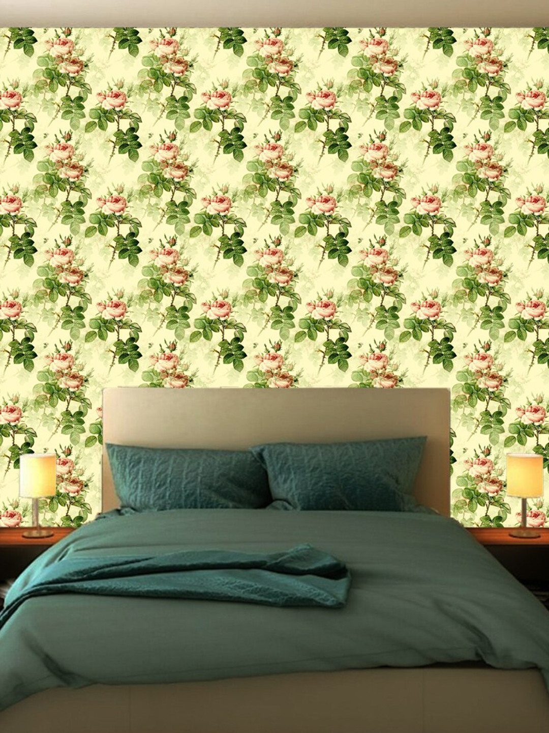 WallDaddy Yellow & Green Floral Designed Self Adhesive Wallpaper For Wall
