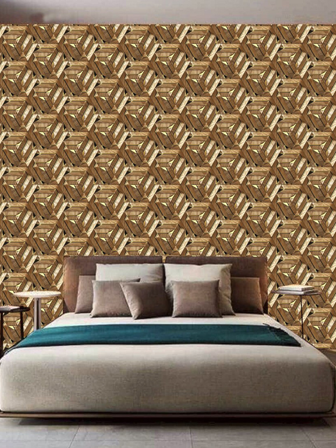 WallDaddy Brown Geometric Design Self Adhesive Wallpaper