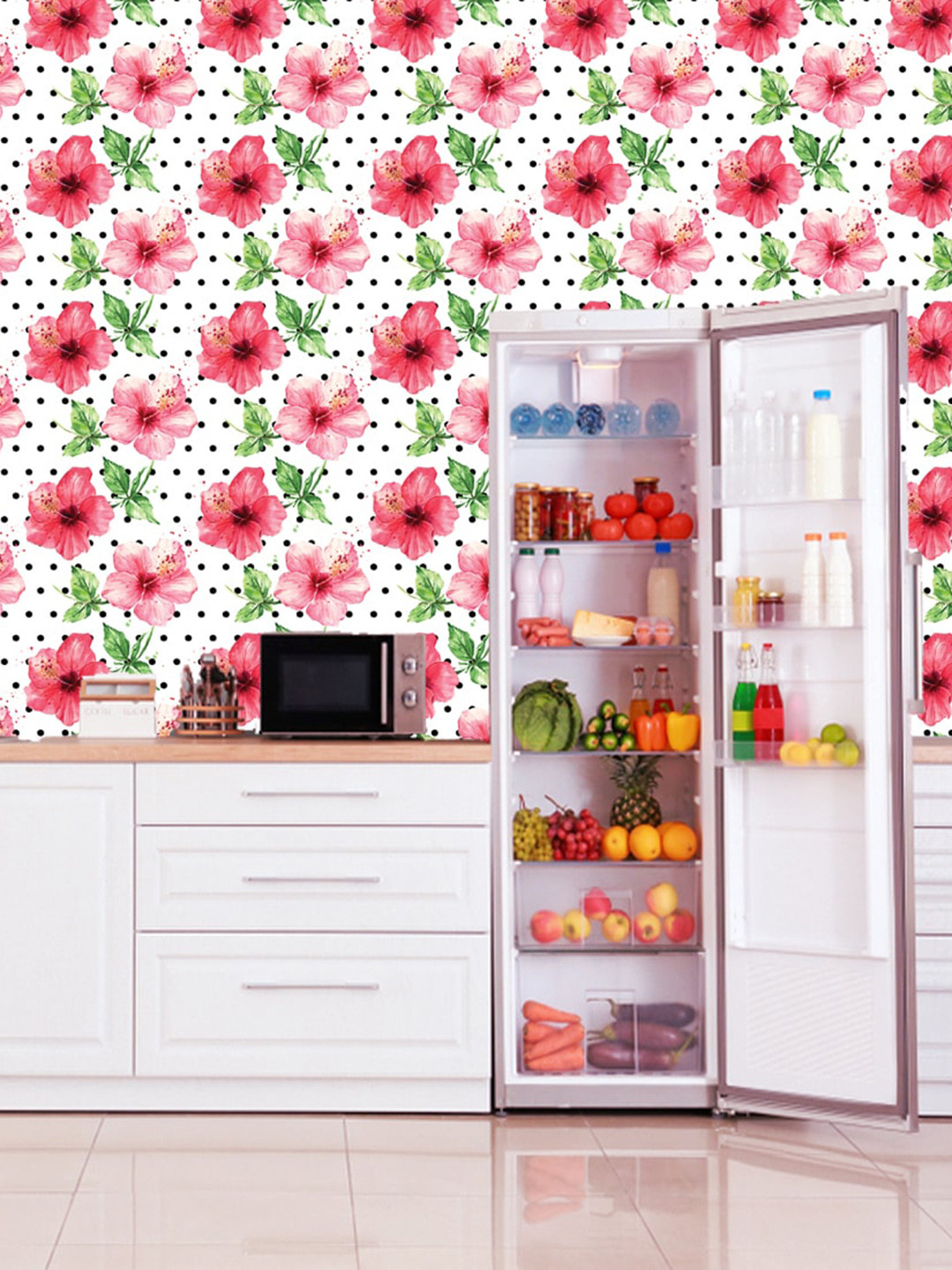 WallDaddy White & Pink Floral Design Self Adhesive Wallpaper