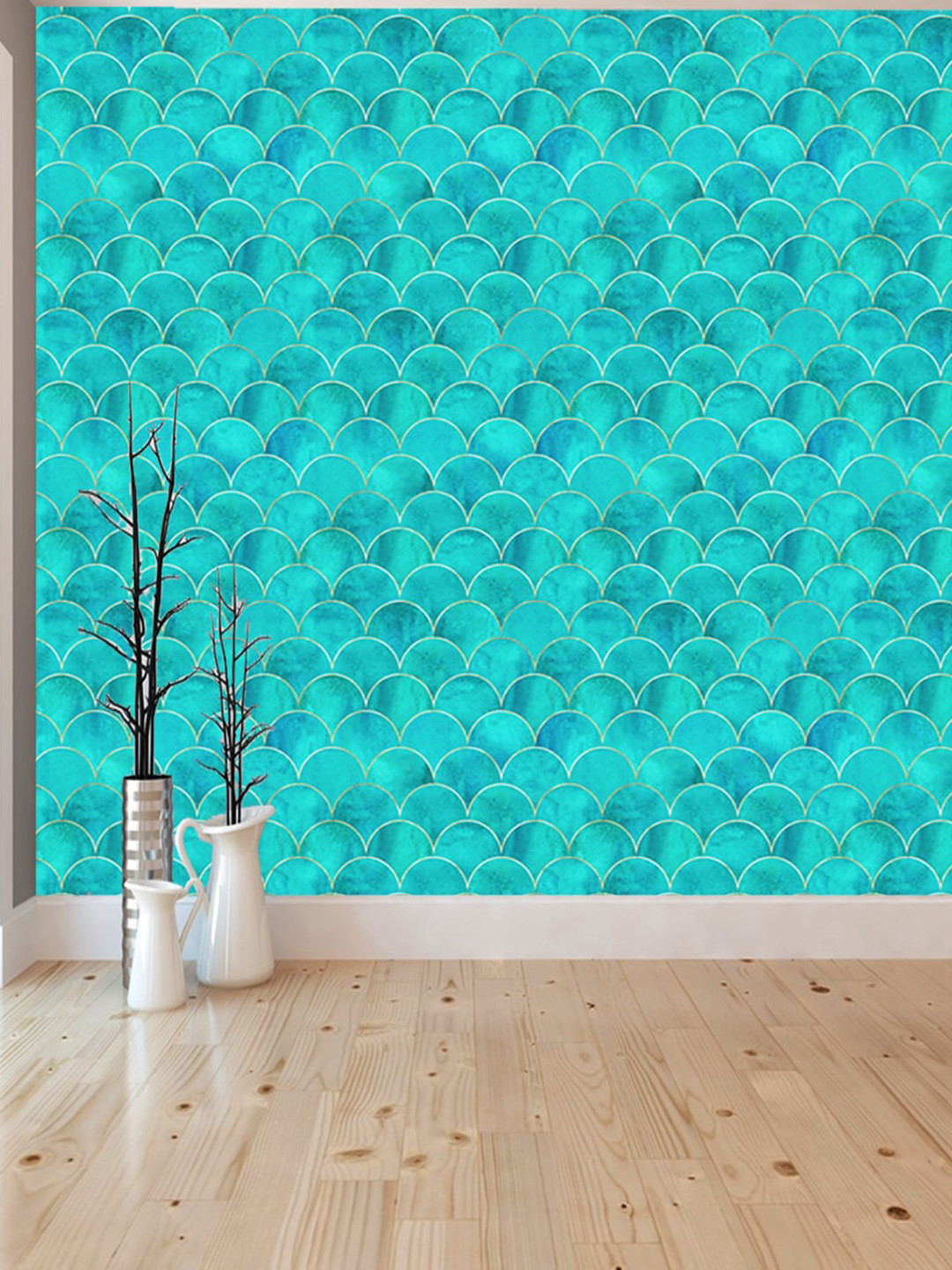 WallDaddy Blue Scalloped Design Self Adhesive Wallpaper