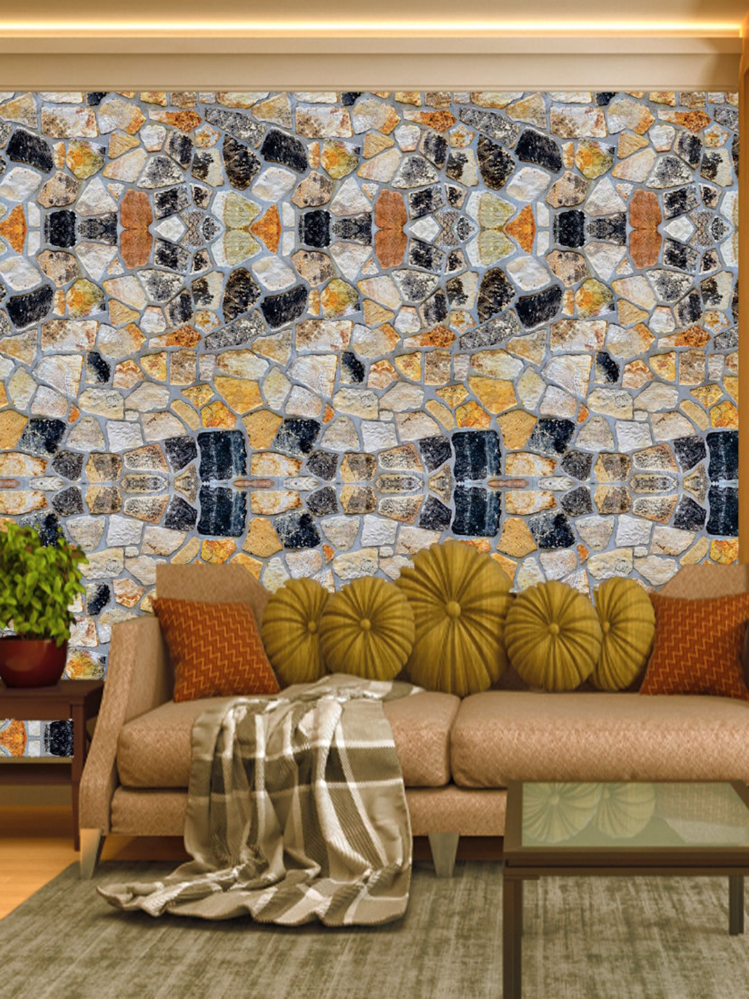 WallDaddy Beige & Orange-color Abstract Designed Self Adhesive Wallpaper