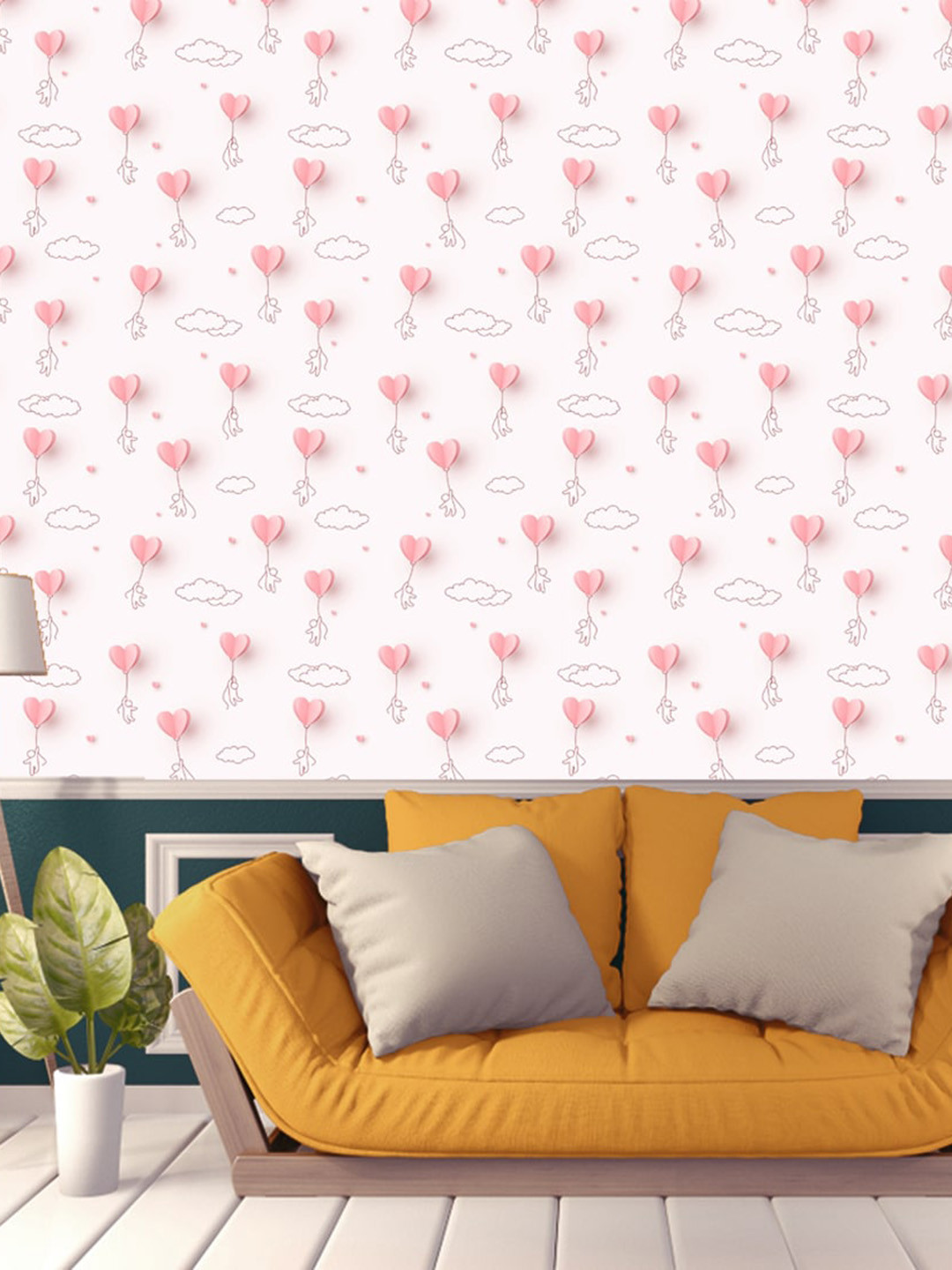 WallDaddy White & Pink Heart Designed Self Adhesive Wallpaper For Wall