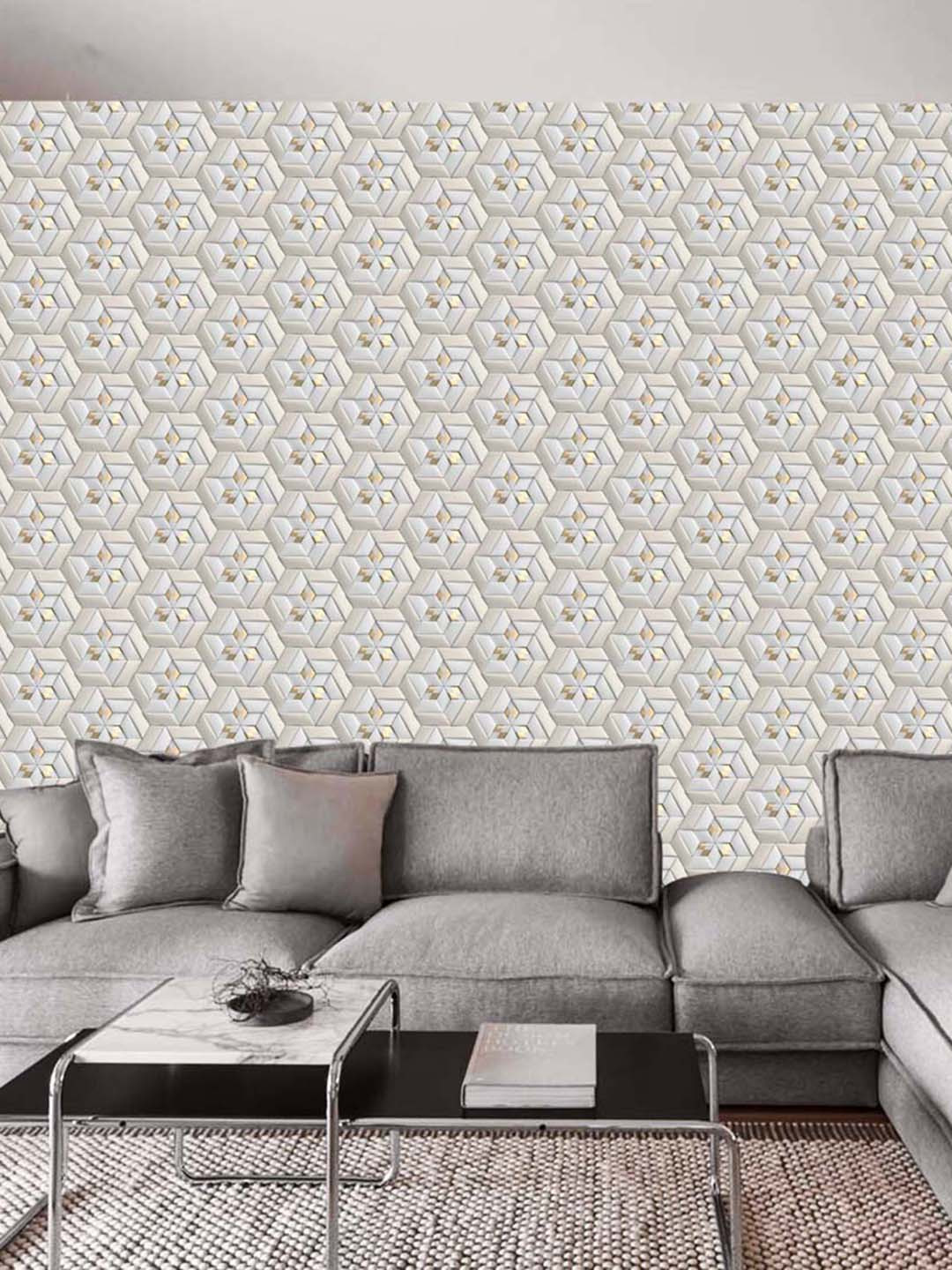WallDaddy Grey & Metallic Toned Geometric Designed Self Adhesive Wallpaper