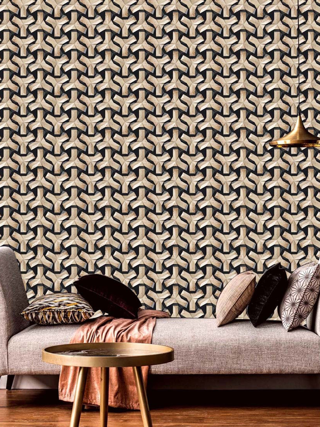 WallDaddy Black & Beige Geometric Designed Self Adhesive Wallpaper