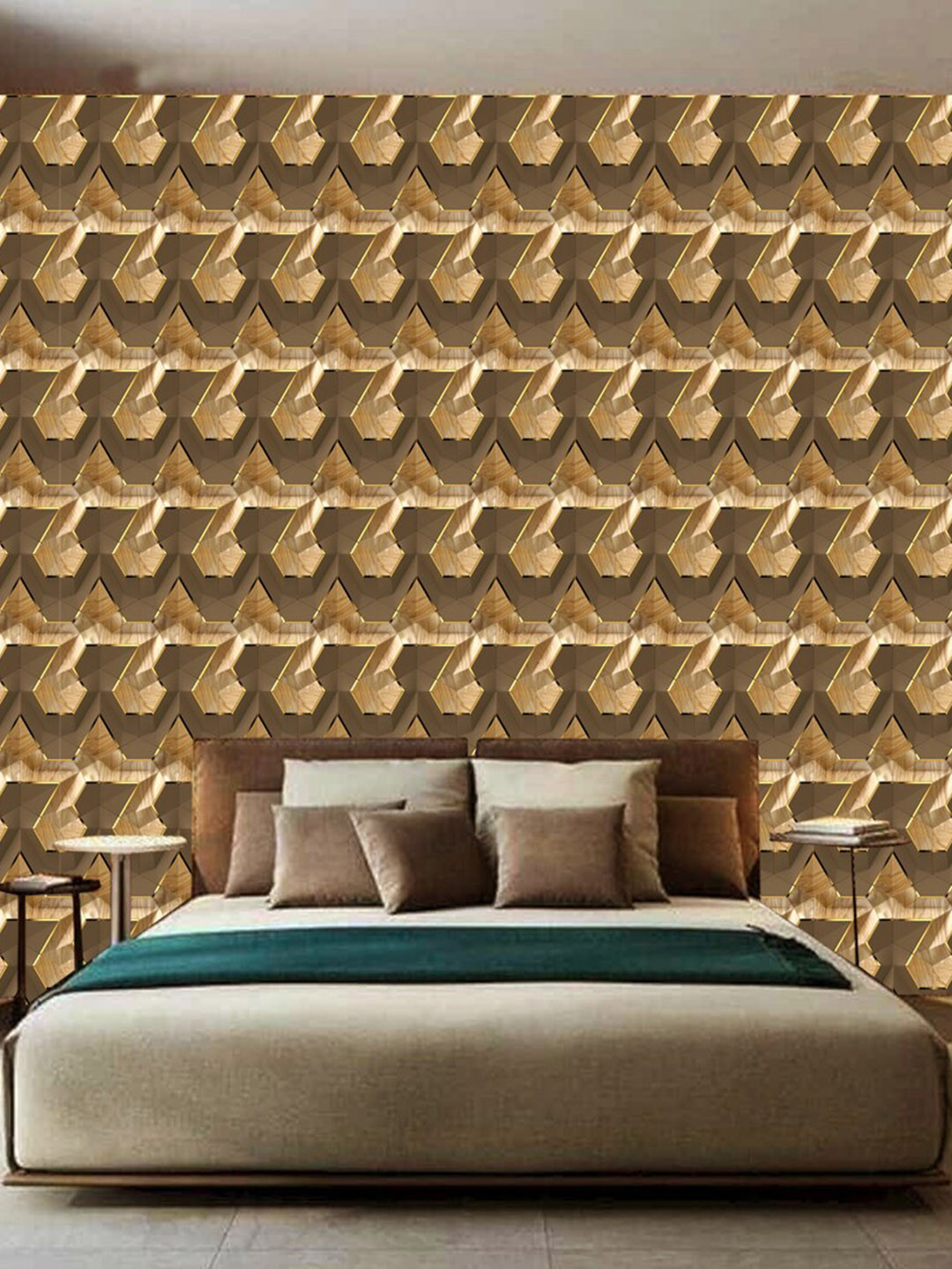 WallDaddy Brown Geometric Design Self Adhesive Wallpaper