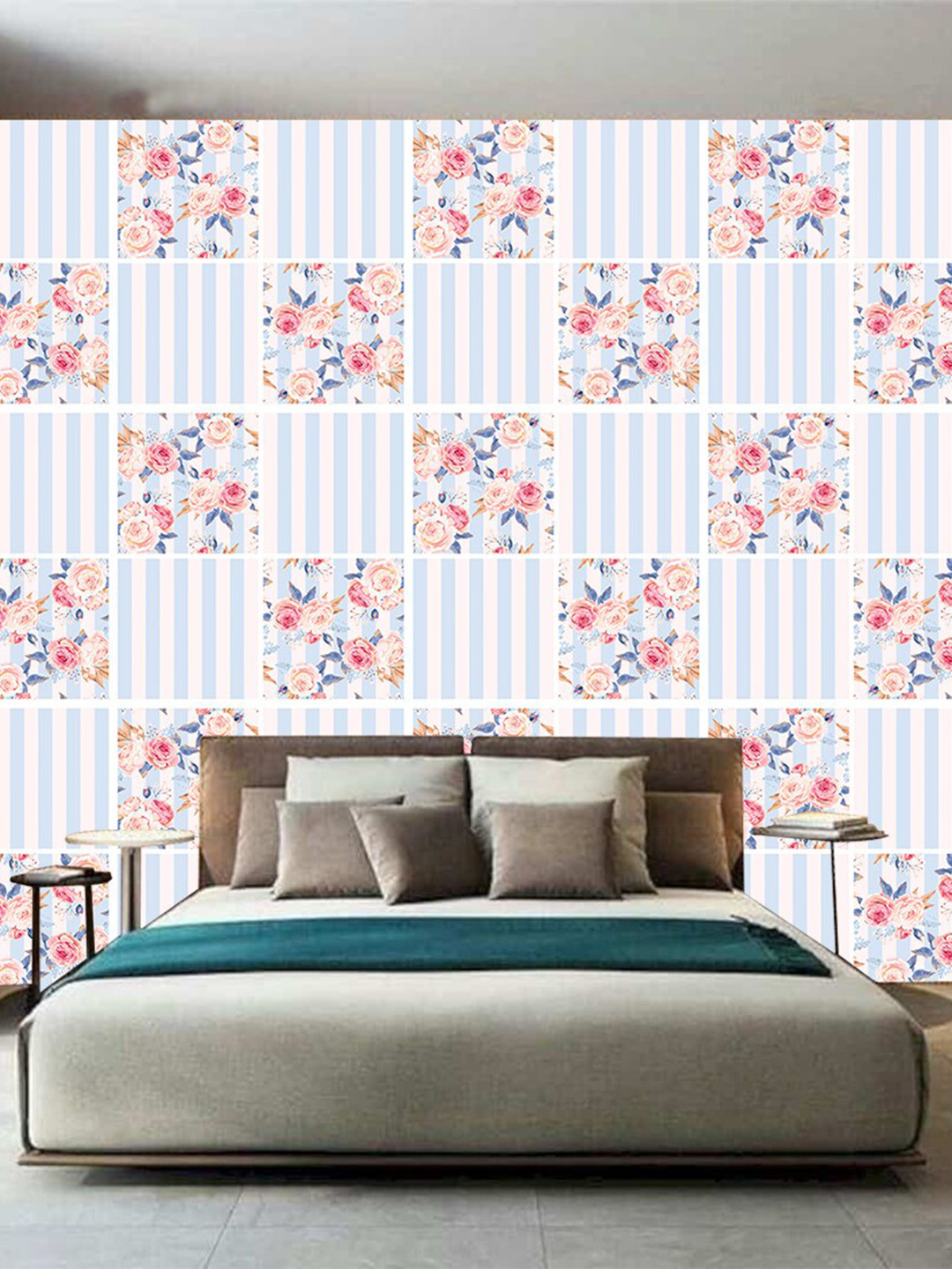 WallDaddy White & Blue Floral Designed Self Adhesive Wallpaper