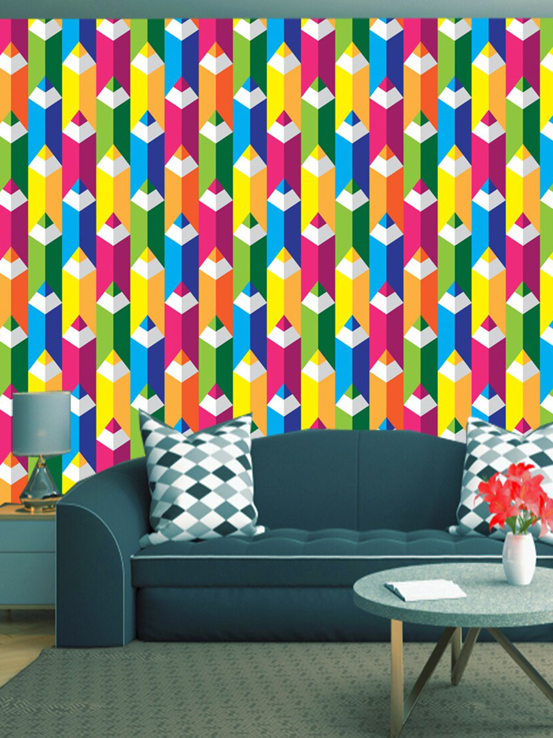 WallDaddy Green & Pink Geometric Designed Self Adhesive Wallpaper