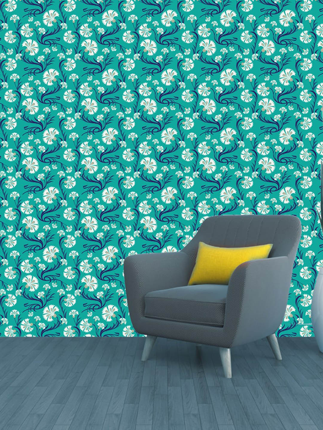 WallDaddy Turquoise Blue & White Floral Designed Waterproof Self Adhesive Wallpaper