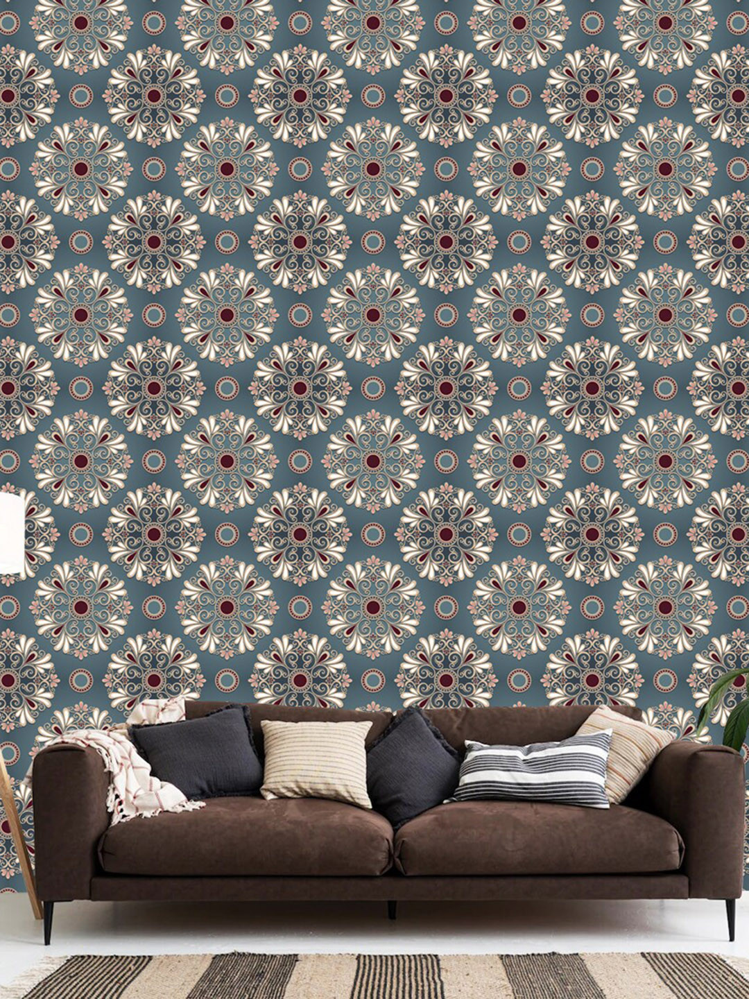 WallDaddy Blue & Beige Floral Designed Self Adhesive Wallpaper For Wall