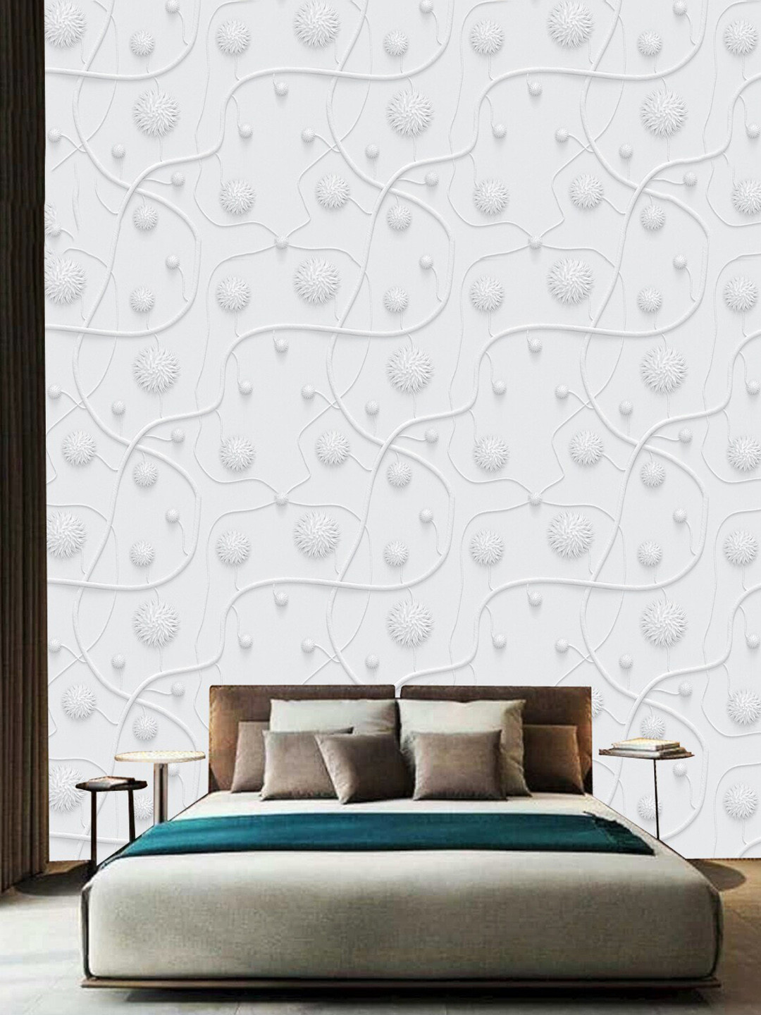 WallDaddy White Floral Design Self Adhesive Wallpaper