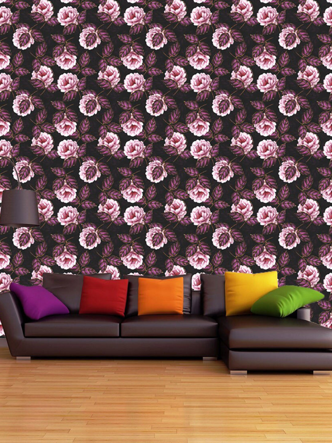 WallDaddy Black & Purple Floral Design Self Adhesive Wallpaper