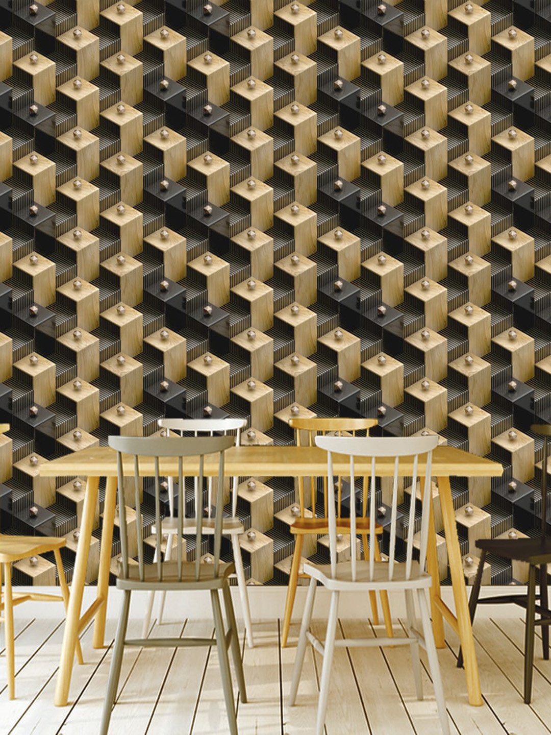 WallDaddy Black & Beige Geometric Printed Self Adhesive Wallpaper