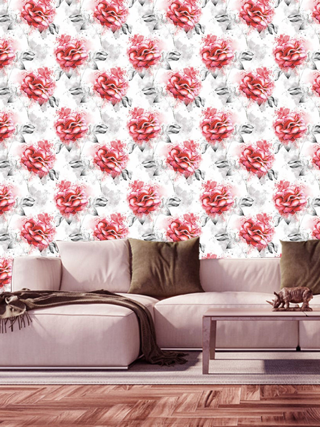 WallDaddy White & Red Floral Designed Waterproof Self Adhesive Wallpaper