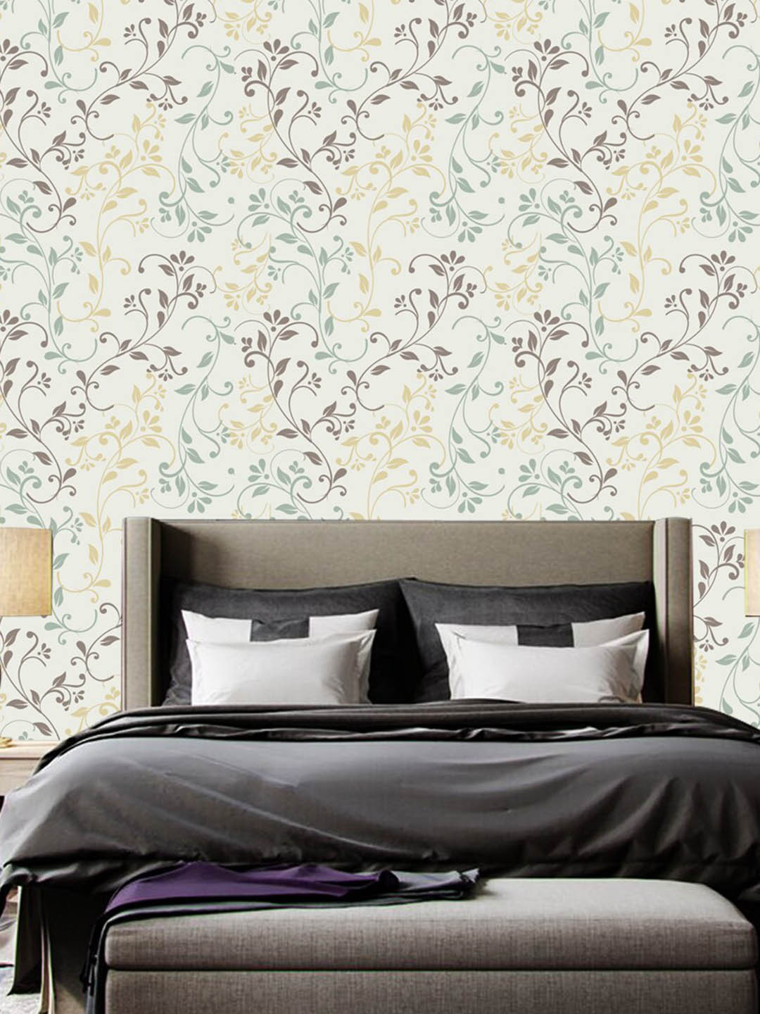 WallDaddy White & Green Ethnic Designed Self Adhesive Wallpaper For Wall