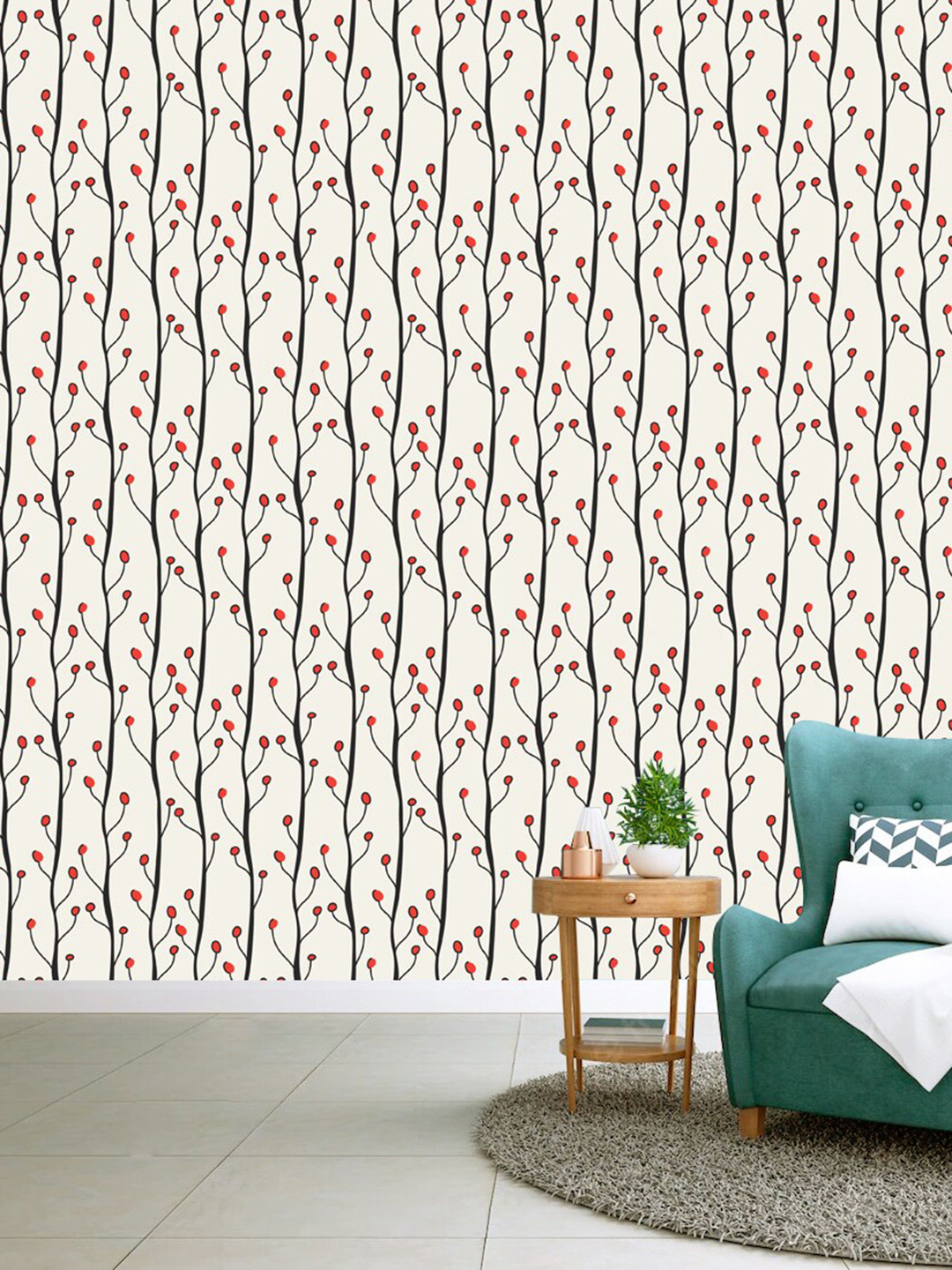 WallDaddy White & Red Floral Designed Waterproof Self Adhesive Wallpaper
