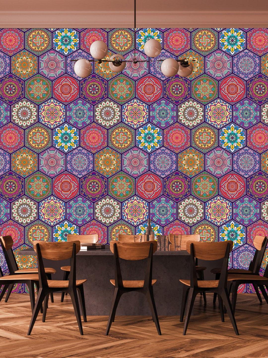 WallDaddy Blue & Pink Ethnic Designed Self Adhesive Wallpaper