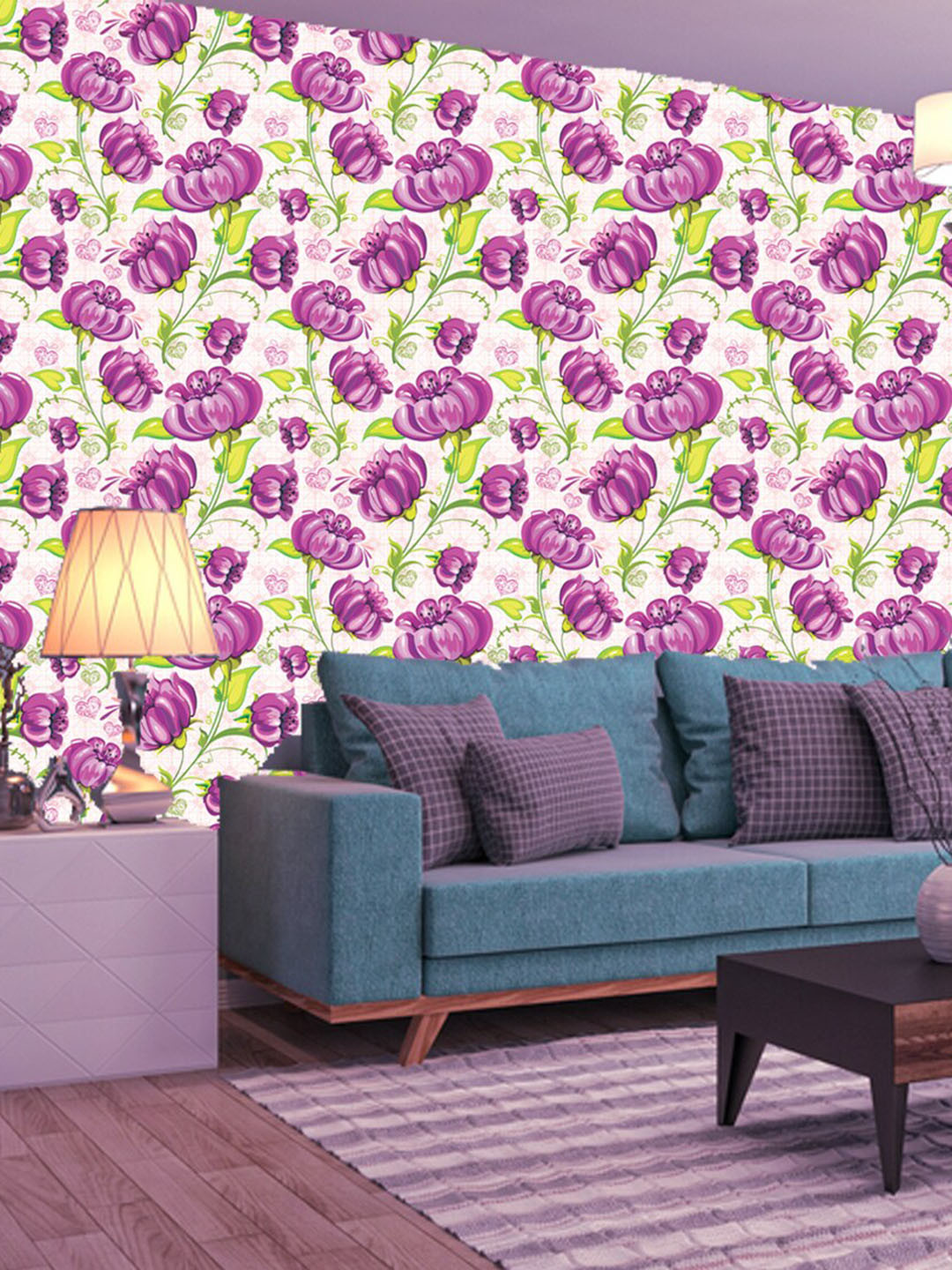 WallDaddy White & Purple Floral Designed Self Adhesive Wallpaper For Wall