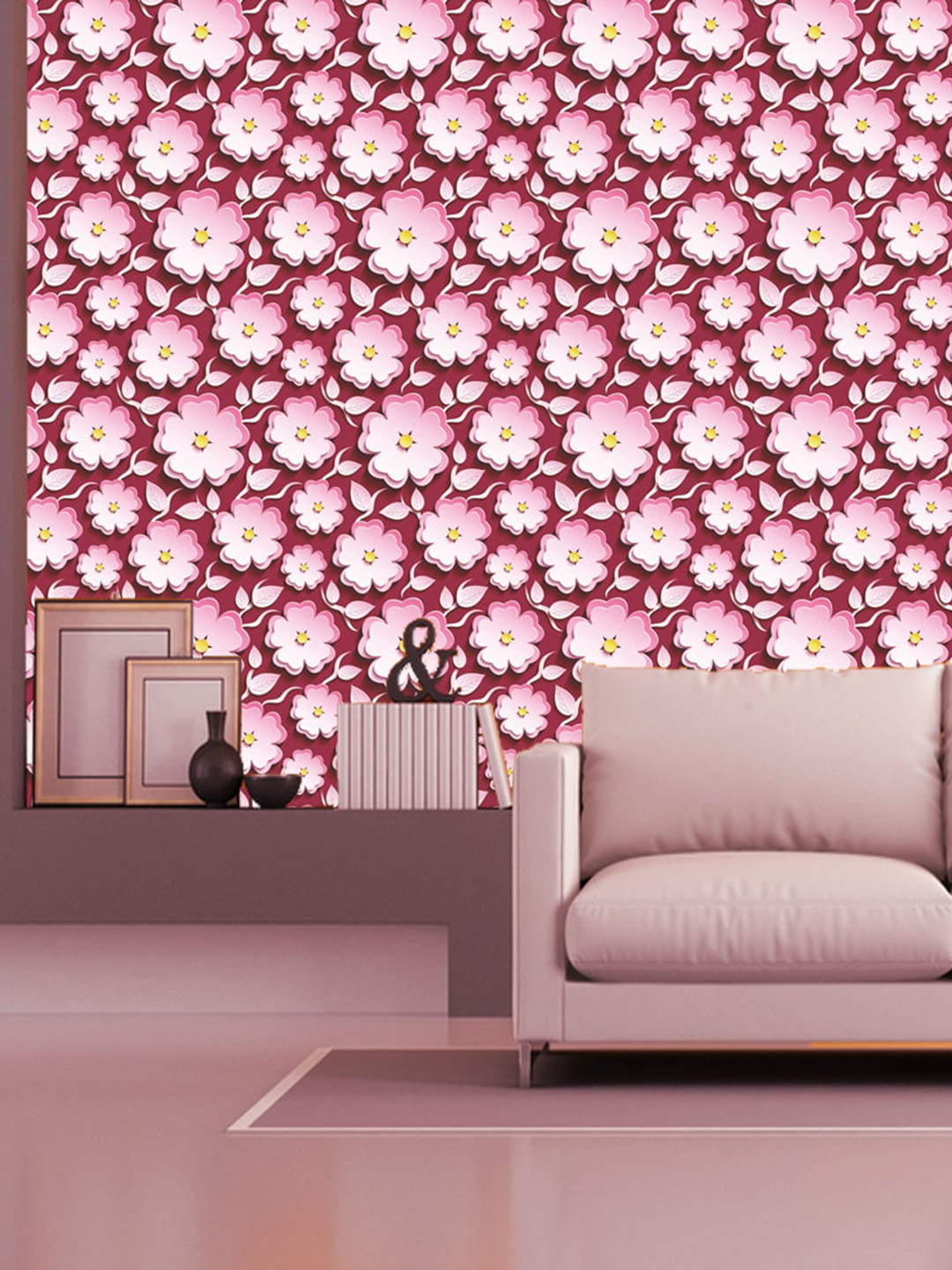 WallDaddy Pink Floral Designed Waterproof Self Adhesive Wallpaper